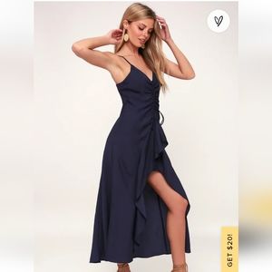 lulus dancing alm night blue ruffle dress